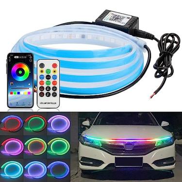 Imagem de SOCAL-LED LIGHTING Faixa de luz de LED para capô de 152 cm, barra de luz de corrida diurna RGB dinâmica com som ativo, efeito de perseguição de cores, aplicativo duplo e controle remoto para carro,