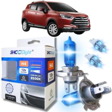 Imagem de Kit par lâmpadas super branca conector h4 8500k shocklight + par leds 