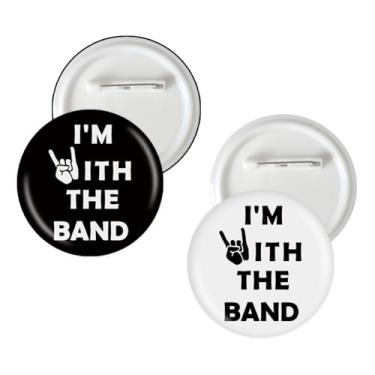 Imagem de 2 pinos de botão I'm With The Band, broches de emblema de música rock, botão de broche de manchas de música rock and roll para decorações de festa temáticas de banda marcial, Medium, Plástico, Sem