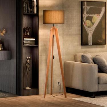 Imagem de Luminária de Chão Roma Tripé Madeira Maciça c/ Cúpula Preta - UniDecor