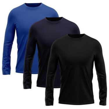Imagem de Kit 3 Camisetas Masculina Manga Longa Dry Proteção Solar UV Segunda Pele Treino-Masculino