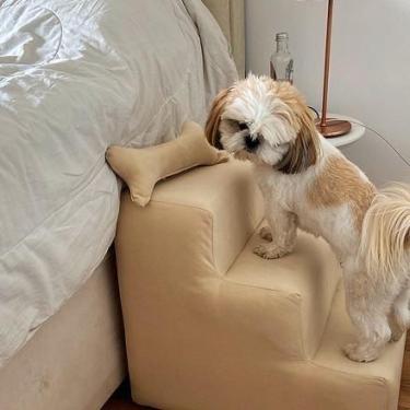 Imagem de Escada Pet para Cachorro, Gato 3 Degraus Várias Cores Veludo Com Almof