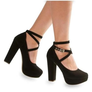 Imagem de Sapato Boneca Re&Ton Meia Pata Salto Alto Grosso MP8, Preto, 36