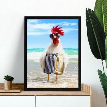 Imagem de Quadro Decorativo Galo Na Praia 33X24Cm - Com Vidro - Quadros On-Line