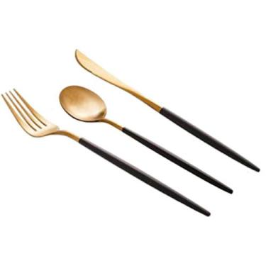 Imagem de Faqueiro 18 Peças Aço Inox Dourado Cabo Slim Preto Bicolor - Fullfit