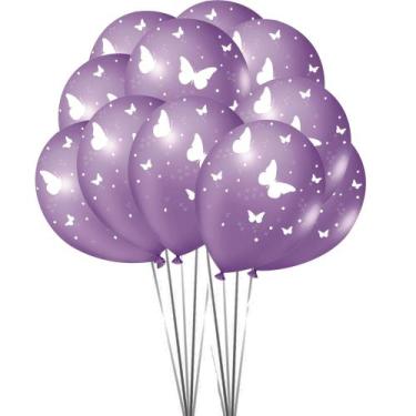 Imagem de 25 Bexigas balão n9 Decoração Borboleta Lilás e Branco festa - joy