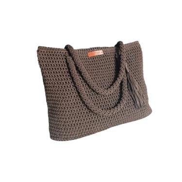 Imagem de Bolsa Crochê sacola de Fio Náutico bag Femenina Ombro praia (marrom)