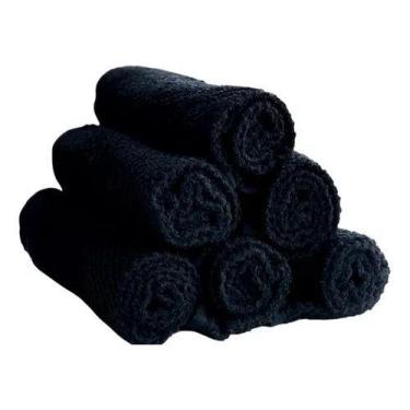 Imagem de Kit 3 Toalha de Salão Cabeleireiro Rosto Preta e Branca Grossa 70cm x 