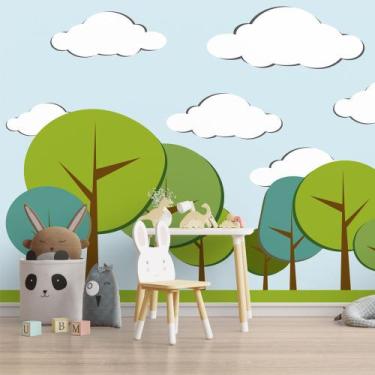 Imagem de Papel de Parede Foto Mural Adesivo Infantil Floresta com Nuvens Autoco