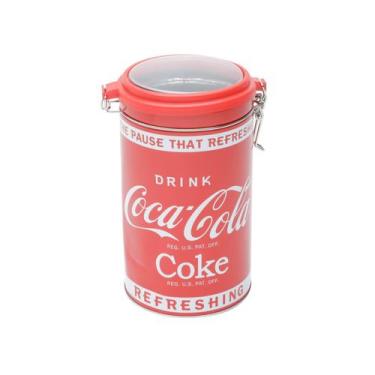 Imagem de Lata de Metal Redonda Tampa de Vidro Coca-Cola Coke Vermelho 11 x 19cm