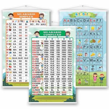 Imagem de Kit 3 Banner Escolar Pedagógico Simples Complexo E Alfabeto - Oc Shop
