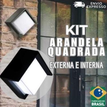 Imagem de Arandela Externa Interna Preta Luminária Parede Muro Quadrada + Lâmpad