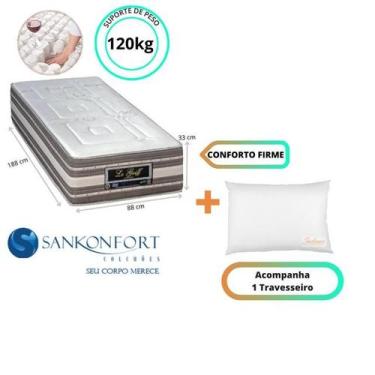 Imagem de Colchão Sankonfort Le Griff Solteiro 88x188x33 + 1 Travesseiro Fibra