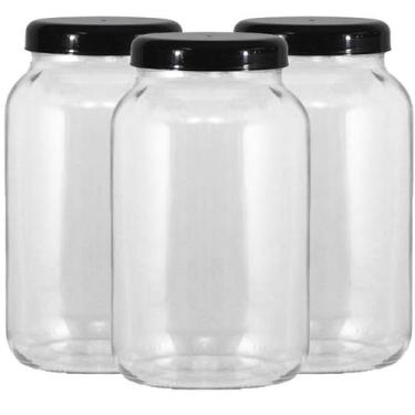 Imagem de Conjunto 3 Potes Para Mantimentos Vidro 3,2L Preto - Gastrobel