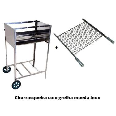 Imagem de Churrasqueira De Inox Com Rodinha + Grelha Moeda Média Inox - Issi Gri