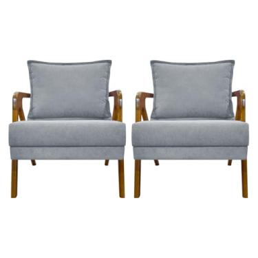Imagem de Kit 2 Poltronas Para Sala Decorativas Shine Cadeiras Reforçadas Para Recepção Manicure Sala De Espera Consultório Escritório Confortável Em Madeira Maciça Tecido Bouclé Premium Cinza