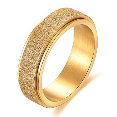 Imagem de VQYSKO Anel giratório para alívio da ansiedade para mulheres e homens - anel fidget de aço inoxidável de 6 mm com acabamento de purpurina, dourado/prata/ouro rosa/preto, tamanho 4-12, 5, Aço