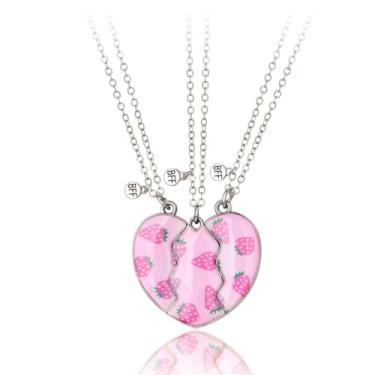 Imagem de Colares BFF Best Friend para 3 meias divisões coração BFF colar de morango coração amizade 3 Sisters By Heart Joia da amizade, One Size, Zinco, Sem Pedra Preciosa