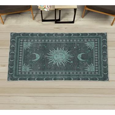 Imagem de Ambesonne Tapete decorativo sol e lua, design oculto boêmio de ornamento solar crescente estrelas essotéricas, tapete de qualidade para quarto dormitório e sala de estar, 7,6 cm x 9 cm, cinza azul-petróleo