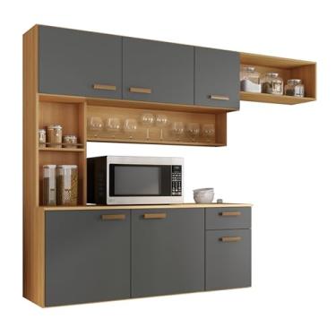 Imagem de Cozinha Moderna Suspensa 6 Portas 1 Gaveta Manu Armário Premium Moderno Compacta Aéreo Completo Luxo