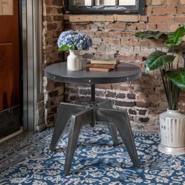 Imagem de Topower Mesa redonda retrô industrial com altura antiga, ajustável, base de ferro fundido, mesa de metal para casa de fazenda, mesa de canto