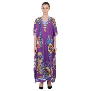 Imagem de Miss Lavish London Vestido maxi quimono túnica túnica feminina verão praia vestidos plus size, 145-roxo, Tamanho Único