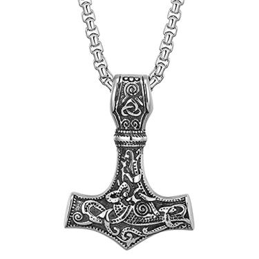 Imagem de Colar com martelo de Thor Viking - Colar com pingente Mjolnir de amuleto nórdico - joia com símbolo pagão celta, Aço inoxidável, Sem Pedra Preciosa