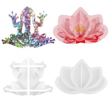 Imagem de Pacote com 2 moldes de silicone animal, moldes de resina de sapo (10 x 13,3 cm e 9,96 x 6,65 polegadas, sapo e lótus)