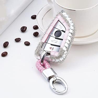 Imagem de CSHU Capa de chave de diamante para carro de cristal Capa para chave remota inteligente, adequada para BMW X1 X3 X5 X6 Series 1 2 5 7 F15 F16 E53 E70 E39 F10 F30 G30 chaveiro, C, chaveiro rosa