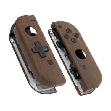 Imagem de eXtremeRate Caixa de controle portátil Joycon de grão de madeira macia (versão D-Pad) com botões completos, capa de substituição DIY para Nintendo Switch e Switch OLED Joy-Con – Capa de console não