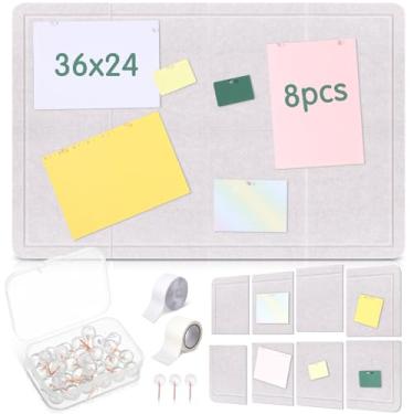 Imagem de Weekgrat Quadro de avisos grande de feltro bege 91 x 61 alternativo - 23 cm x 30 cm, 8 peças de placas de feltro para quadro de cortiça adesivo de parede com papel texturizado, adesivo, pinos redondos