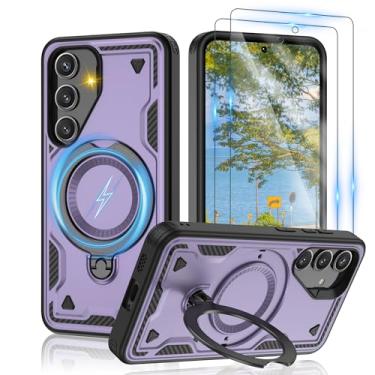 Imagem de Capa para Samsung Galaxy S25: adequada para Galaxy S24, compatível com a função MagSafe, suporte de metal + [protetor de tela HD × 2], capa magnética protetora à prova de quedas de grau militar para