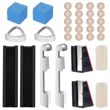 Imagem de Kit de reparo de taco de sinuca de 32 peças, ferramentas de ponta de taco de bilhar com 2 clipes de ponta de taco, 20 pontas de clube, 2 modeladores, 2 cubos de giz, 2 virolas, 2 plainas, aparadores