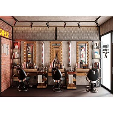 Imagem de BELECO Pano de fundo vintage de 1,5 x 0,9 m de barbearia para fotografia cabeleireiro cabeleireiro corte de cabelo cadeira de barbeiro espelho fundo de barbearia tema de barbeiro decorações de festa