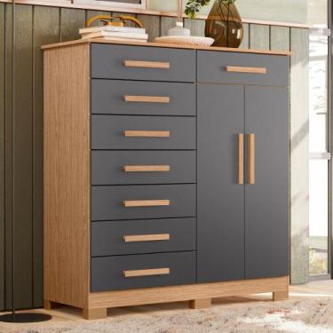 Imagem de Cômoda 2 Portas 8 Gavetas Verona Albatroz, Freijo/Titanium