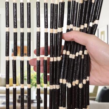 Imagem de Cortinas feitas à mão com contas de bambu para portas, 65 fios, 90 x 199 cm, madeira natural, boho, contas suspensas, divisória de quarto para decoração de casa, janela de corredor (preto)