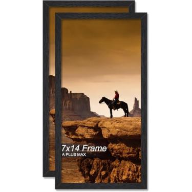 Imagem de A PLUS MAX Conjunto de 2 porta-retratos 18 x 35,5 cm, moldura preta de madeira projetada para foto de 18 x 35,5 cm, leve, 17,7 x 35,5 cm com grão de madeira para parede - pacote com 2/preto/18 x 35,5