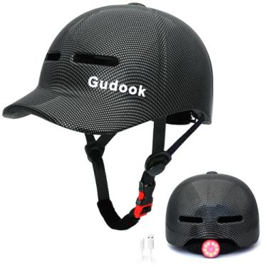 Imagem de Gudook Capacete De Bicicleta Adulto - Capacetes De Bicicleta Para Homens E Mulheres - Com Luzes Traseiras De Led - Capacetes De Scooter Ajustáveis Estilo Boné De Beisebol Para Cidade, Estrada, Deslo