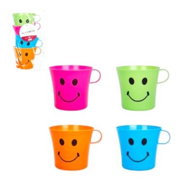Imagem de Kit 20 Caneca Infantil Copo Plástico Carinha Emoji Smile Colorido ART HOUSE