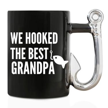 Imagem de Onebttl Caneca de café de pesca para avô, presente de avô da neta e neto, caneca de cerâmica engraçada de 400 ml para o Natal, Dia dos Pais - We Hooked The Best Grandpa