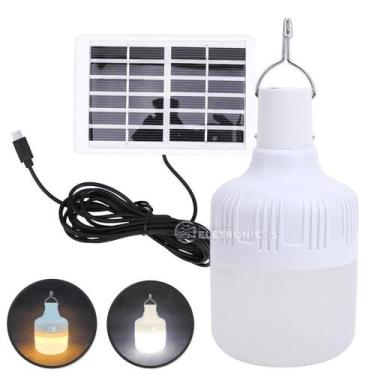 Imagem de Lâmpada Recarregável Solar com USB e Painel: Iluminação de Emergência 