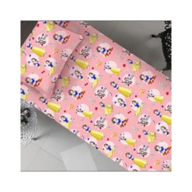 Imagem de Jogo Lençol Elástico Infantil Fronha Malha Algodão Branca de Neve - Po