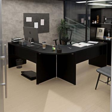 Imagem de Mesa Escrivaninha em L Canto Arredondado 140x60cm Preto