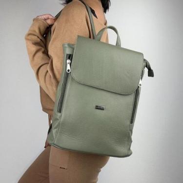 Imagem de Mochila recuo em couro legítimo b.1014, Verde musgo
