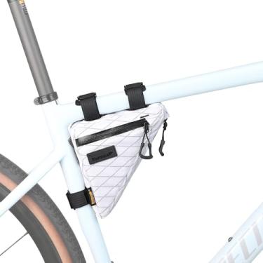 Imagem de Rhinowalk Bolsa para quadro de bicicleta à prova d'água Bolsa triangular de bicicleta 0,9L Bolsa sob o tubo Acessórios profissionais de ciclismo (P) - Branco