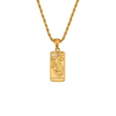 Imagem de CASOLVX Colar com pingente de tarô banhado a ouro 18 quilates quadrado esmaltado colorido diamante vintage masculino feminino amuleto da sorte para festa, presente especial de dia grande, standard