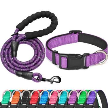 Imagem de Conjunto de coleira e coleira para cães Ladoogo Reflective Neoprene Pu