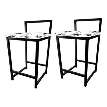 Imagem de Kit 2 Banqueta Baixa Quadrada Industrial Cozinha Balcão Bar - Moveraço