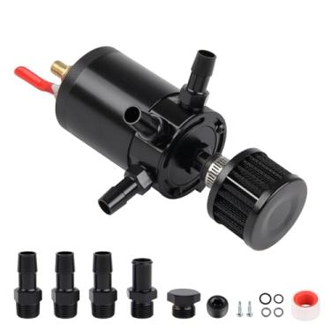 Imagem de Kit universal de lata de captura de óleo de carro de 150 ml, tanque de reservatório, separador de óleo compacto com 3 portas, 2 entradas, 1 saída com filtro de respiro, preto