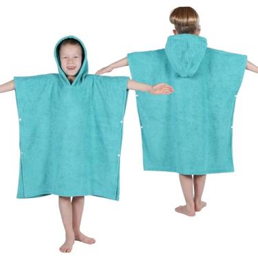 Imagem de Superior Poncho de algodão felpudo infantil, toalha de banho macia e absorvente com capuz, acessórios de banheiro, longos, roupões de banho de pelúcia para banho, chuveiro, spa, resort, praia, piscina